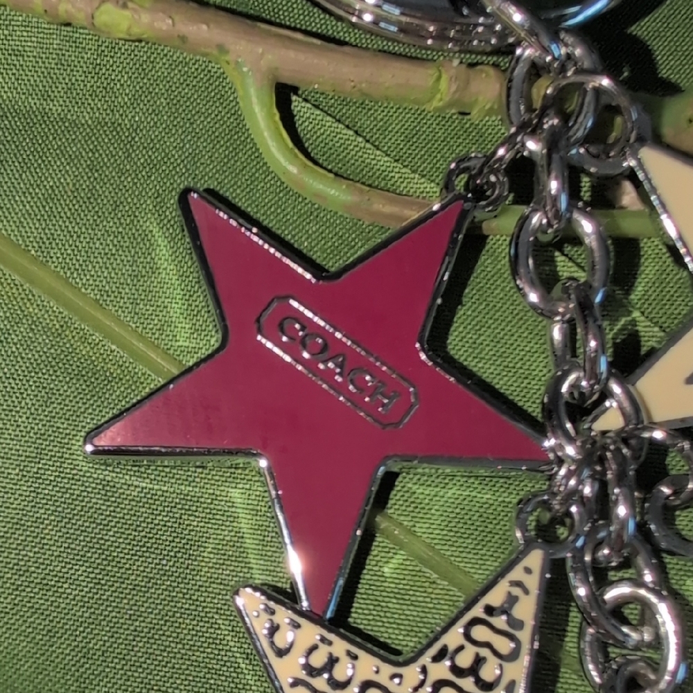 Coach Burgundy, Cream and Silver Star Keychain - NWOT - Picture 3 of 9